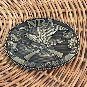 NRA Life Member Belt Buckle Brass USA National Rifle Association Western Guns